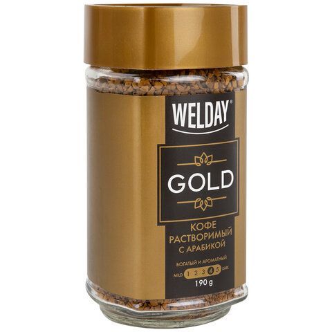 Кофе растворимый WELDAY &quot;GOLD&quot; 190 г, стеклянная банка, сублимированный, 622674
