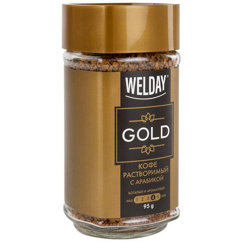 Кофе растворимый WELDAY &quot;GOLD&quot; 95 г, стеклянная банка, сублимированный, 622675