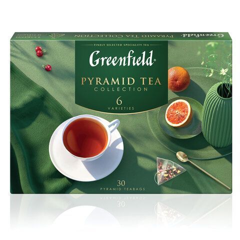 Чай GREENFIELD &quot;Pyramid Tea Collection&quot; ассорти 6 вкусов, НАБОР 30 пирамидок, 1768-10