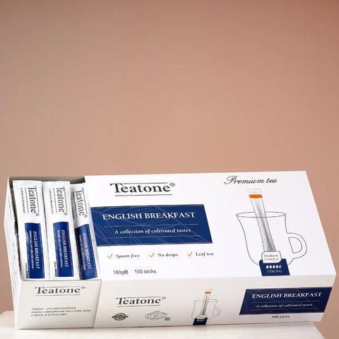 Чай TEATONE &quot;Английский завтрак&quot; черный, 100 стиков по 1,8 г, 1255