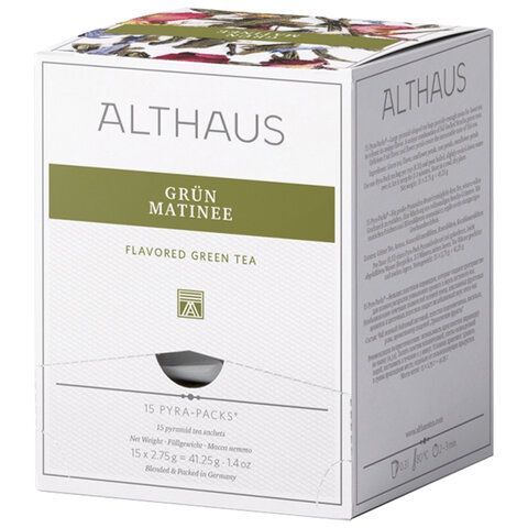 Чай ALTHAUS &quot;Grun Matinee&quot; зеленый, 15 пирамидок по 2,75 г, ГЕРМАНИЯ, TALTHL-L00146