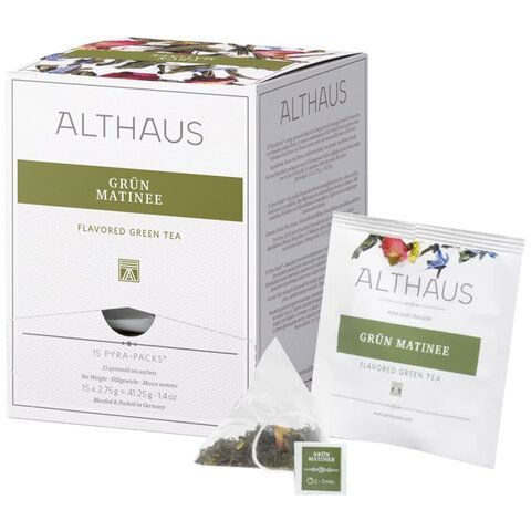 Чай ALTHAUS &quot;Grun Matinee&quot; зеленый, 15 пирамидок по 2,75 г, ГЕРМАНИЯ, TALTHL-L00146