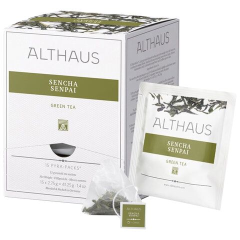 Чай ALTHAUS &quot;Sencha Senpai&quot; зеленый, 15 пирамидок по 2,75 г, ГЕРМАНИЯ, TALTHL-P00005