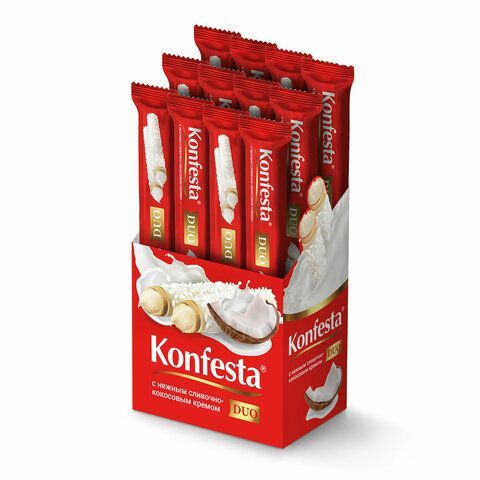 Конфеты KONFESTA 12 шт. DUO со сливочно-кокосовым кремом, вафельные, 36 г, в шоубоксе