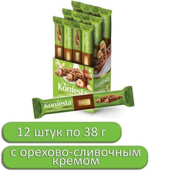Конфеты KONFESTA 24 шт. DUO с орехово-сливочным кремом, вафельные, 38 г, в шоубоксе