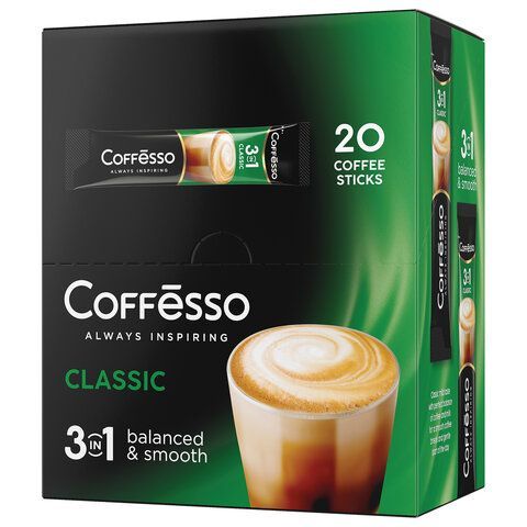 Кофе растворимый порционный COFFESSO 20 шт. &quot;3 в 1 Classic&quot;, пакетик 15 г, 102147