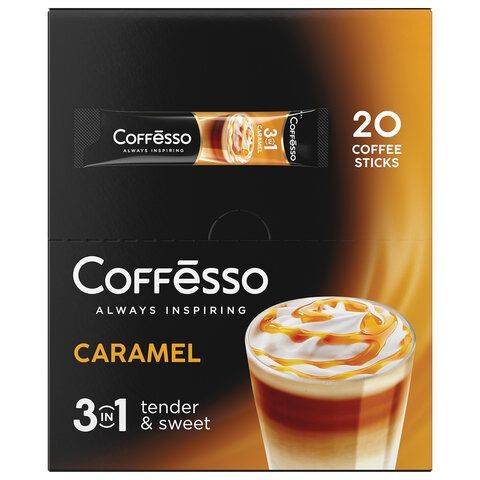 Кофе растворимый порционный COFFESSO 20 шт. &quot;3 в 1 Caramel&quot;, пакетик 15 г, 102149