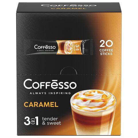 Кофе растворимый порционный COFFESSO 20 шт. &quot;3 в 1 Caramel&quot;, пакетик 15 г, 102149