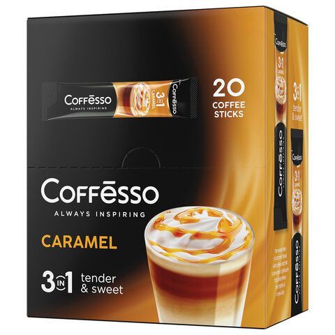 Кофе растворимый порционный COFFESSO 20 шт. &quot;3 в 1 Caramel&quot;, пакетик 15 г, 102149