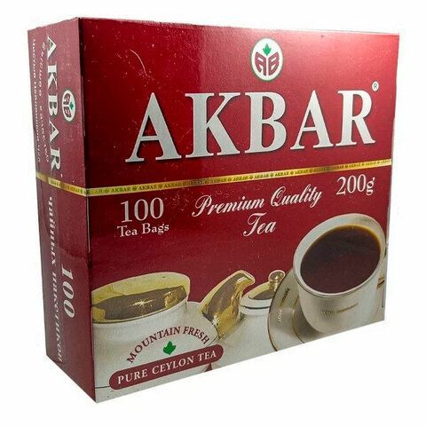 Чай АКБАР "Premium Quality" черный байховый цейлонский, 100 пакетиков по 2 г, 1050046