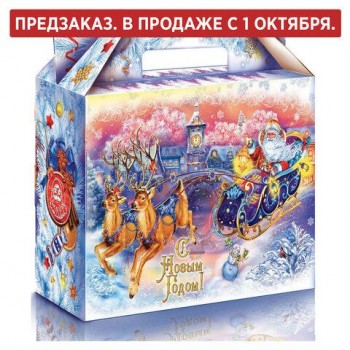 Подарок новогодний "ДЕД МОРОЗ НА САНЯХ", НАБОР конфет 1500 г, картонная коробка, МОСУПАК