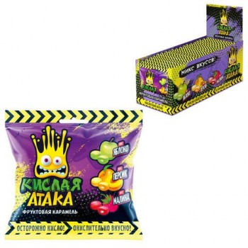 Карамель леденцовая КИСЛАЯ АТАКА 20 шт. Ассорти вкусов яблоко, персик, малина 40 г, KA-4-1
