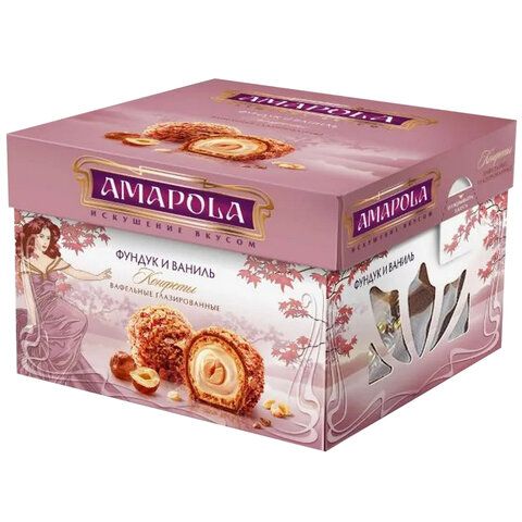 Конфеты глазированные AMAPOLA "Фундук и Ваниль" вафельные 100 г