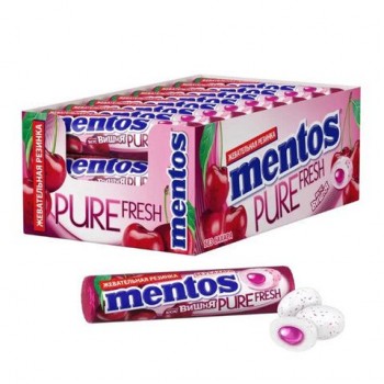 Жевательная резинка MENTOS 24 шт. (Ментос) Pure Fresh "Ролл Вишня", 15,5 г