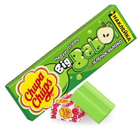 Жевательная резинка CHUPA CHUPS 24 шт. (Чупа-Чупс) "Биг Бабол Зеленое Яблоко", 20 г