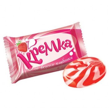 Карамель леденцовая КРЕМКА 6 шт. со вкусом клубники и сливок, 1 кг, РНК660
