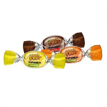 Карамель с шипучей начинкой KRUTFRUT 6 шт. со вкусом колы, апельсина, лимона, 1 кг, РВК758
