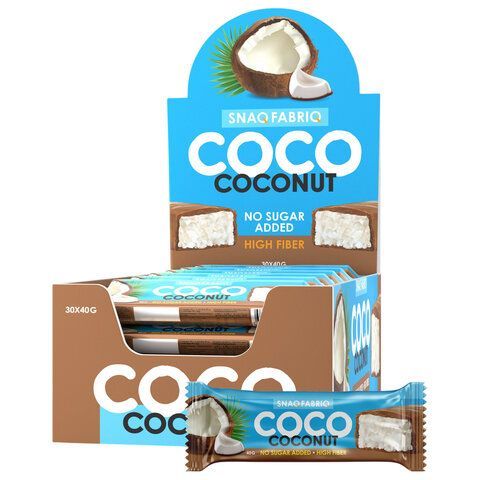 Батончик SNAQ FABRIQ "Кокос" без схара 40 г, шоу-бокс, СФ2