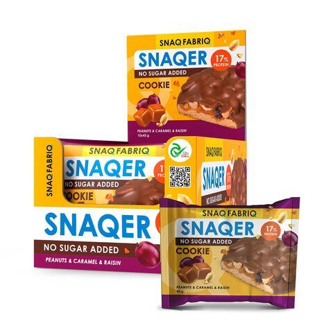 Печенье SNAQ FABRIQ "Арахис, изюм и карамель" без сахара 45 г, шоу-бокс, СФ97