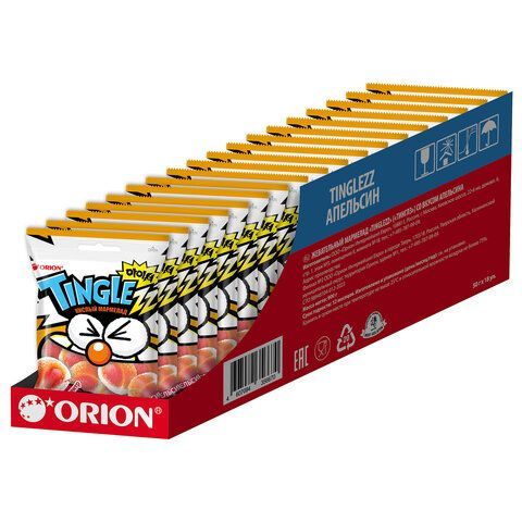 Мармелад жевательный кислый ORION 18 шт. "TINGLEZZ " со вкусом апельсина, 50 г
