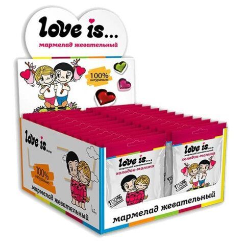Мармелад жевательный LOVE IS 40 шт. "ЖуйМиксик" со вкусом холодок-малина, 20 г
