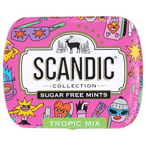 Драже освежающие SCANDIC 18 шт. без сахара со вкусом "Тропический микс", 14 г.