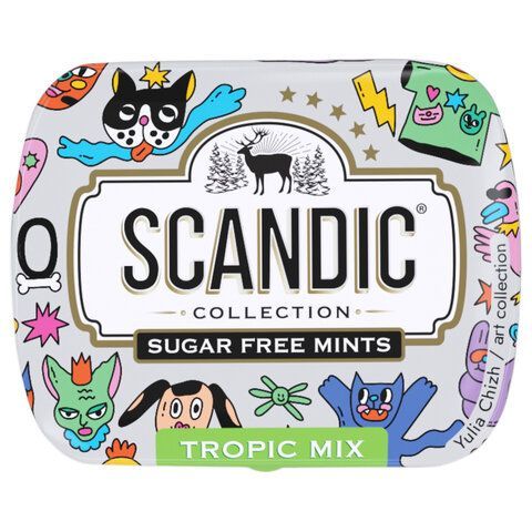Драже освежающие SCANDIC 18 шт. без сахара со вкусом "Тропический микс", 14 г.