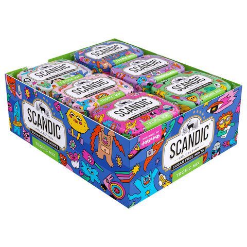 Драже освежающие SCANDIC 18 шт. без сахара со вкусом "Тропический микс", 14 г.