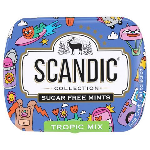 Драже освежающие SCANDIC 18 шт. без сахара со вкусом "Тропический микс", 14 г.
