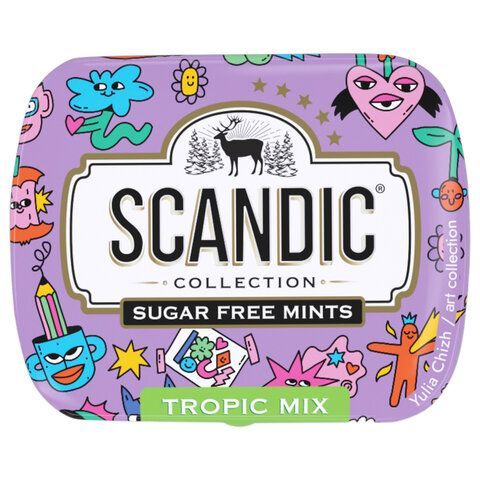 Драже освежающие SCANDIC 18 шт. без сахара со вкусом "Тропический микс", 14 г.