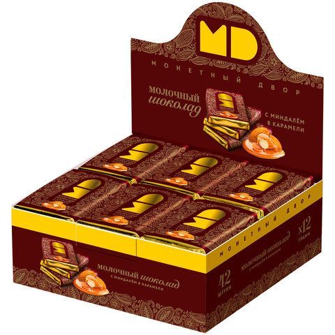 Шоколад молочный МОНЕТНЫЙ ДВОР 42 шт. "Миндаль и карамель", 12 г