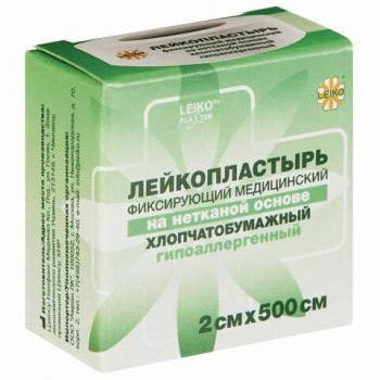 Лейкопластырь медицинский фиксирующий в рулоне LEIKO 12 шт. 2х500 см, на нетканой хлопчатобумажной основе, в картонной коробке, 531724