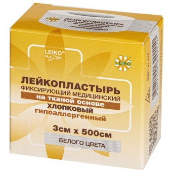 Лейкопластырь медицинский фиксирующий в рулоне LEIKO 6 шт. 3х500 см, на тканевой основе, белого цвета, в картонной коробке, 531228