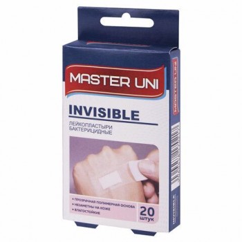 Набор пластырей 20 шт. MASTER UNI 2 шт. INVISIBLE невидимый, на прозрачной полимерной основе, коробка с европодвесом, 0108-007