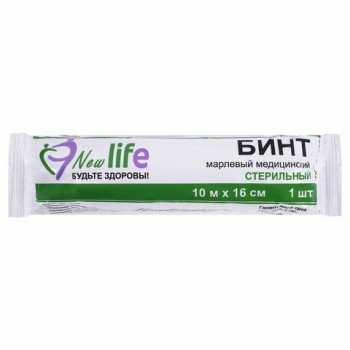 Бинт марлевый стерильный NEW LIFE 4 шт. 10 м х 16 см, плотность 36 (±2) г/м2, индивидуальная упаковка, 147950