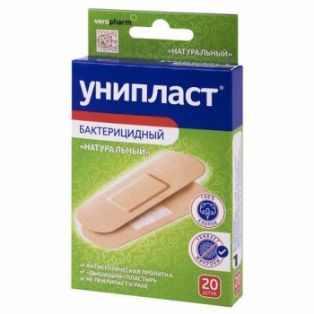 Набор лейкопластырей бактерицидных 20 шт., УНИПЛАСТ 6 шт., 1,9х7,2 см, натуральные, 20024374