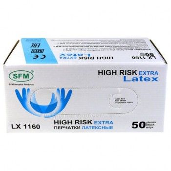 Перчатки латексные смотровые сверхпрочные SFM HIGH RISK LX 1160, 25 пар (50 шт.), размер S (малый)