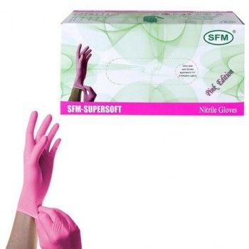 Перчатки нитриловые смотровые SFM Supersoft PINK, 100 пар (200 шт.), размер S (малый), розовые