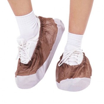 Бахилы ламинированные КОМПЛЕКТ 500шт, 38х16см, спанбонд + ПВД, 100мкм, 13г, коричнев,, ПВД-50/2р-Кор-Б