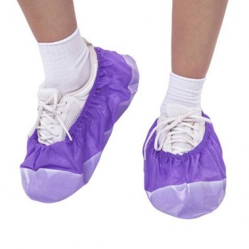 Бахилы ламинированные КОМПЛЕКТ 500шт, 38х16см, спанбонд + ПВД, 100мкм, 13г, фиолетов,, ПВД-50/2р-Ф-Б