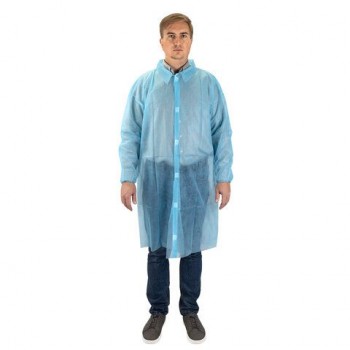 Халат одноразовый на липучках 20г/м2, КОМПЛЕКТ 10шт, 52-54 XL,110см, голубой, с РУ, САНАТОК, 631723