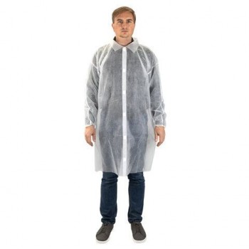 Халат одноразовый на липучках 20г/м2 КОМПЛЕКТ 10шт, 56-58 XXL, 110см, белый, с РУ, САНАТОК, 631726