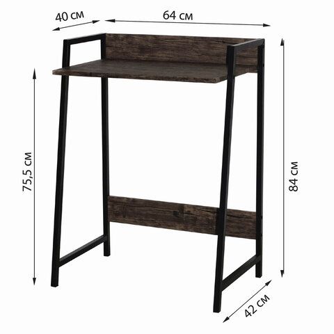 Стол на металлокаркасе BRABIX &quot;LOFT CD-003&quot;, 640х420х840 мм, цвет морёный дуб, 641215
