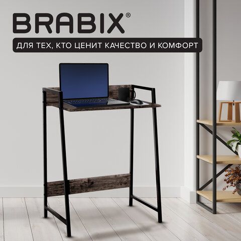 Стол на металлокаркасе BRABIX &quot;LOFT CD-003&quot;, 640х420х840 мм, цвет морёный дуб, 641215
