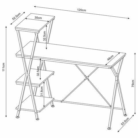 Стол на металлокаркасе BRABIX &quot;LOFT CD-004&quot;, 1200х535х1110 мм, 3 полки, цвет дуб натуральный, 641220
