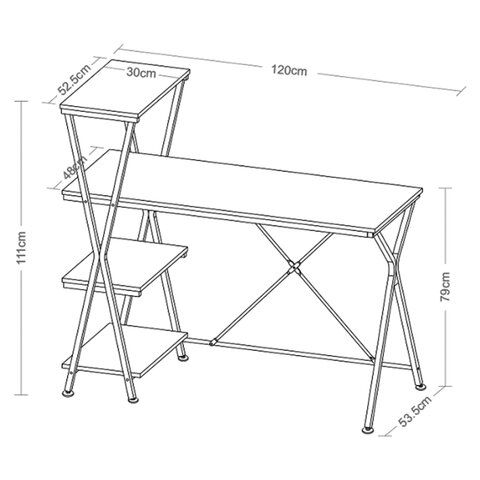 Стол на металлокаркасе BRABIX &quot;LOFT CD-004&quot;, 1200х535х1110 мм, 3 полки, цвет дуб натуральный, 641220