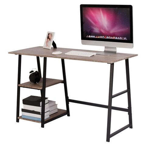 Стол на металлокаркасе BRABIX "LOFT CD-006", 1200х500х730 мм, 2 полки, цвет морёный дуб, 641224