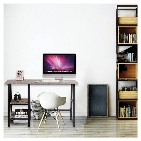 Стол на металлокаркасе BRABIX "LOFT CD-006", 1200х500х730 мм, 2 полки, цвет морёный дуб, 641224