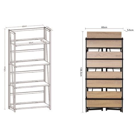Стеллаж на металлокаркасе BRABIX &quot;LOFT SH-001&quot;, 600х300х1250 мм, складной, цвет дуб антик, 641229