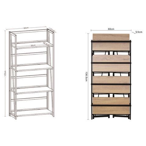 Стеллаж на металлокаркасе BRABIX &quot;LOFT SH-001&quot;, 600х300х1250 мм, складной, цвет дуб натуральный, 641230